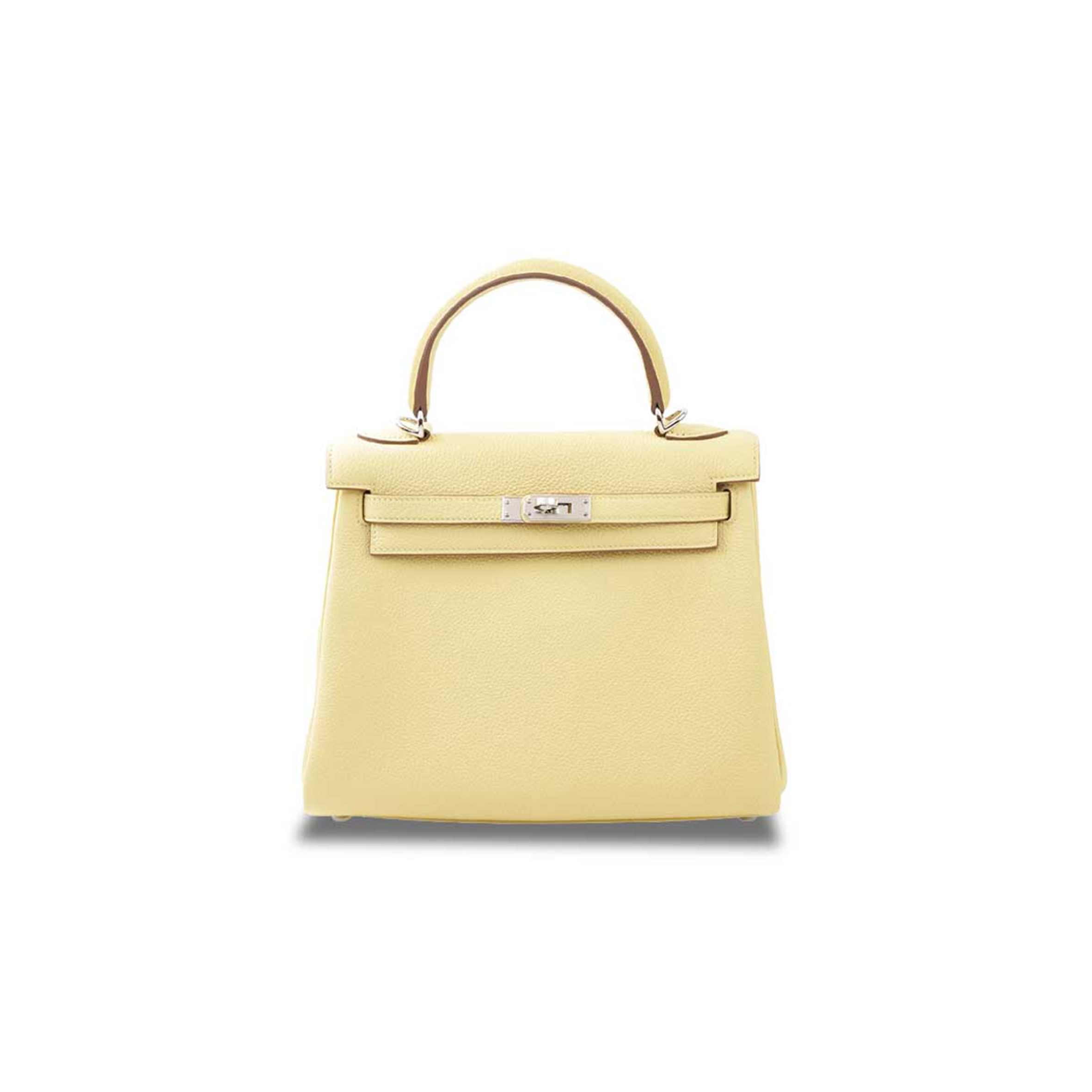 HERMÈS KELLY 25 TOGO CHICK YELLOW SILVER BUCKLE (25*17*7cm) 